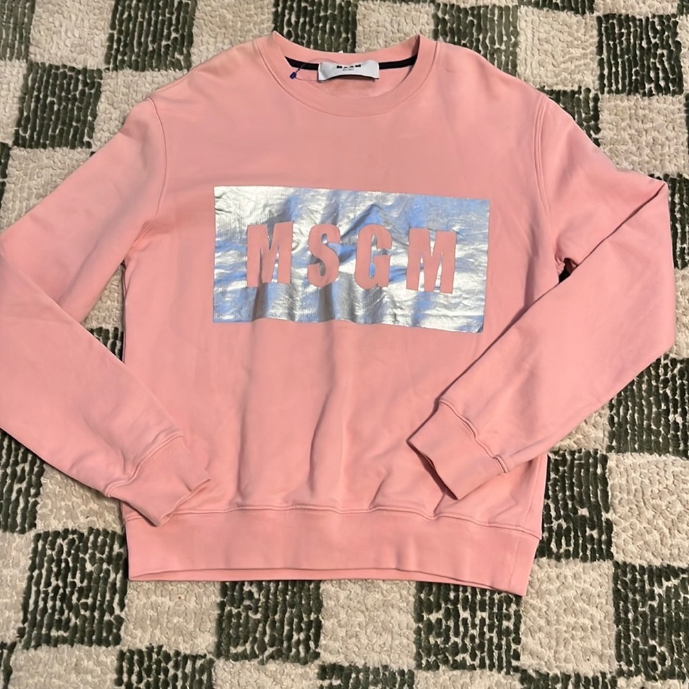 MSGM box logo print metallic sweatshirt